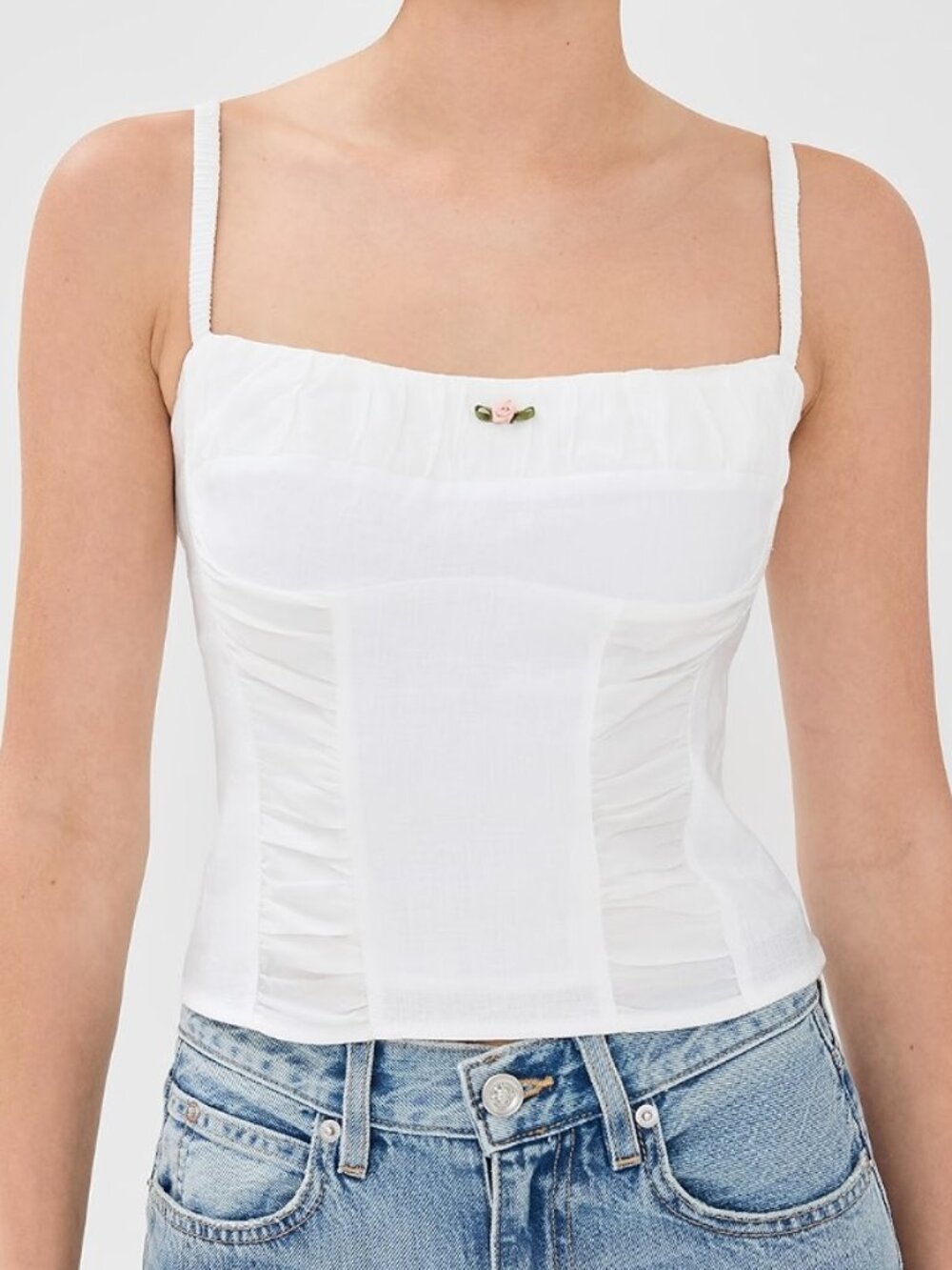 Reformation Emery Linen Top White Rosette Milkmaid Clean Girl Cami 2